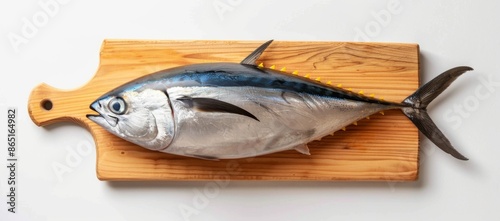 whole tuna fish on a wooden board