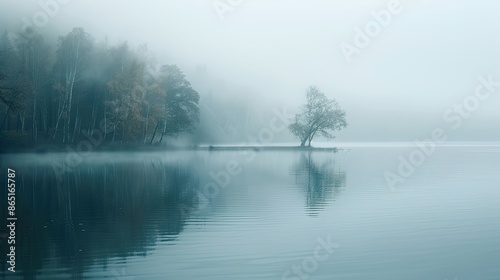 Surreal mist over a tranquil lake