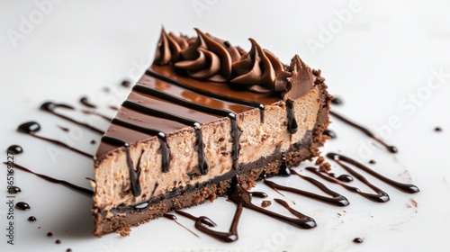 Decadent Slice of Classic Chocolate Cheesecake on Dessert Plate