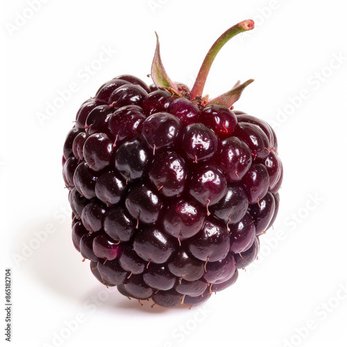 A single, ripe dewberry with a dark purple hue, isolated on white background