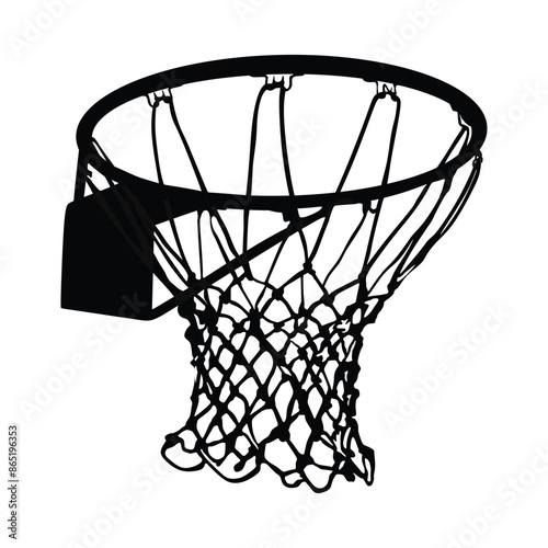 Basketball hoop and net vector silhouette isolated on white background. Equipment for basket ball court.