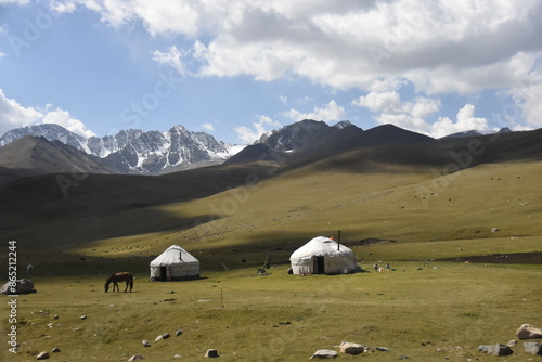 The traditional Yurt tents of the nomads of Kyrgyzstan, Mongolia and Central Aisa