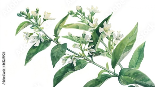 hyperrealistic wild quinine plants with intricate details isolated on white botanical illustration digital painting