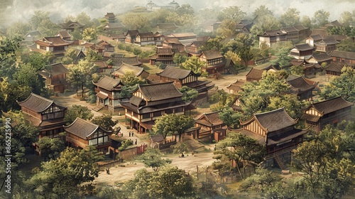 Chinese feudal society rural area landscape