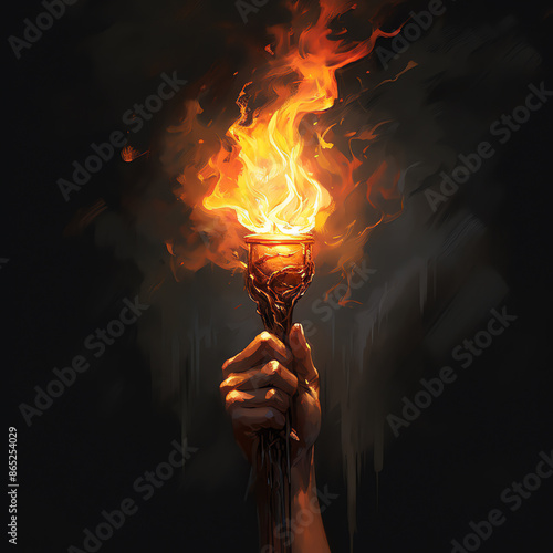 a hand holding a torch with flames