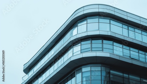 Architectural elements accent a modern building s rounded corner