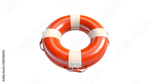 3D lifebuoy cutout. Isolated orange and white lifebuoy on transparent background