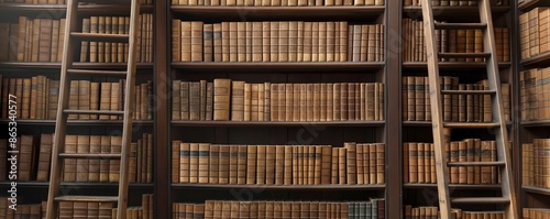 Old library with tall shelves and ladders