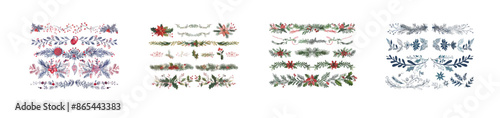 Winter ornamental dividers. Snowflakes borders, Christmas decorations, floral ornate dividers. Separators for weddings or Xmas cards. Isolated modern symbols, isolated set of symbols.