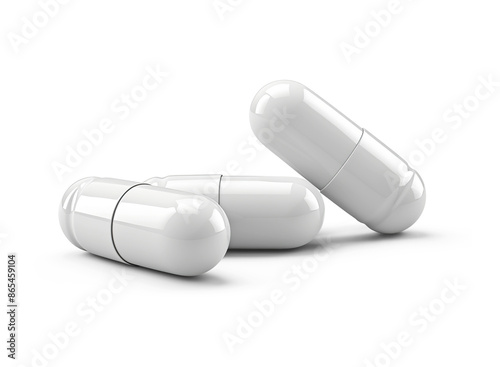 White medical capsules. Cut out on transparent