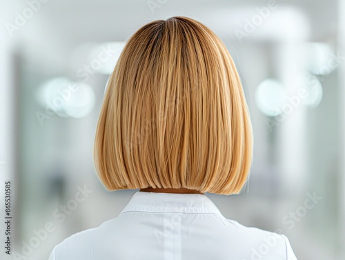 Woman with a blunt bob getting her hair straightened, blunt bob, sharp hairstyle