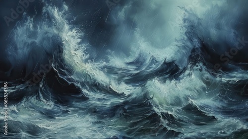 natures fury unleashed dramatic oil painting of a turbulent stormy sea with massive crashing waves
