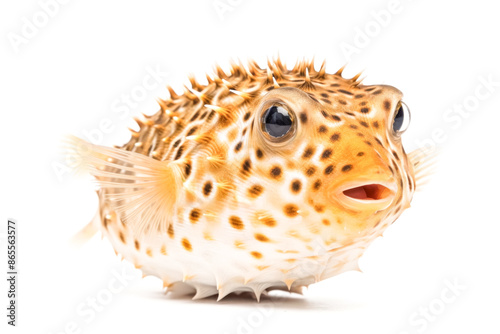 A small, fuzzy, and cute looking fish with a big smile on its face.