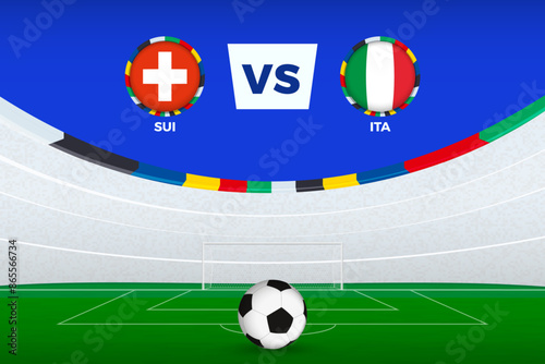 Illustration of stadium for football match between Switzerland vs Italy, stylized template from soccer tournament.