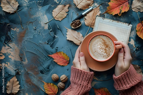 Autumn Coffee Break - Cozy Warm Beverage, Fallen Leaves, Planner