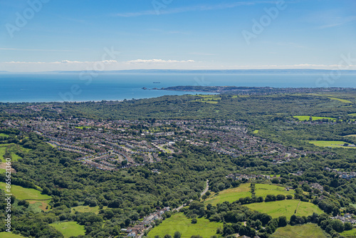 Aerial helicopter views over Swansea, Mumbles and the Gower Peninsular, Wales, UK 