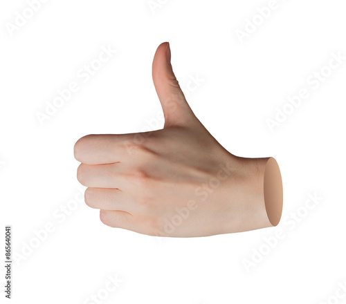 Thumb up hand gesture, finger isolated on white background. OK, good sign, thumbup like, showing positive. Excellent business symbol, success. Side view, cool support, satisfaction., transparent PNG