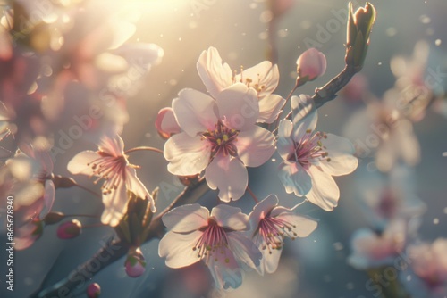 Close-up view of a bouquet of flowers growing on a tree branch