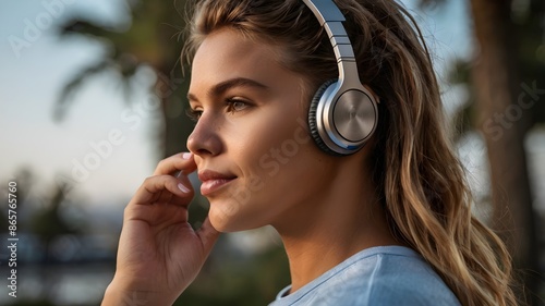 mulher bonita com fones de ouvido mulher linda escutando música mulher com fones de ouvido mulher feliz escutando música