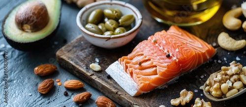 Nourishing options for healthy fats: salmon, avocado, oils, and nuts. Emphasizing selectivity.