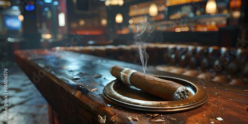  Close-up of Smoking Cigar with Ashtray