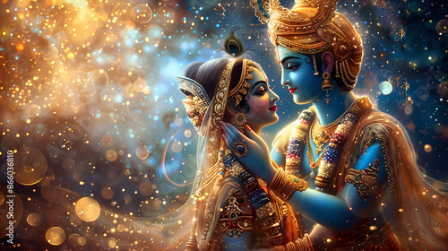 The divine embrace of Krishna and Radha, symbolizing eternal love in Hindu mythology