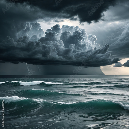 A stormy sky above a calm, reflective ocean, symbolizing internal struggle and external calm