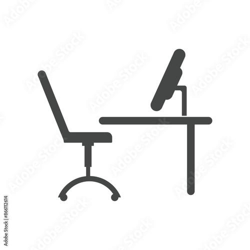 The office chair, desktop computer and table icon vector, illustration.