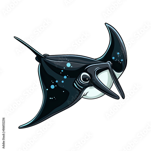 Cute giant oceanic manta ray sticker isolated on white background