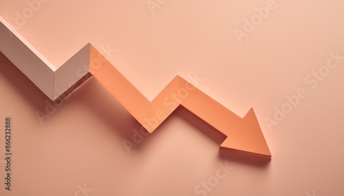 A red downward arrow hitting the concrete ground. Illustration of the concept of downturn of economy, falling of stock prices and recession