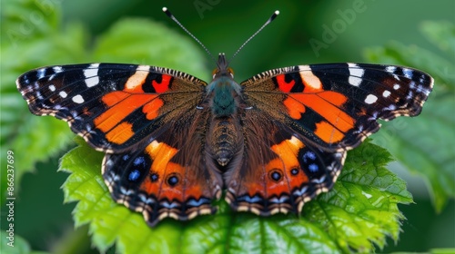 Red admiral butterfly perched on a leaf