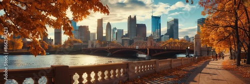 Beautiful Skyline of Minneapolis City in Autumn with 3rd Avenue Bridge