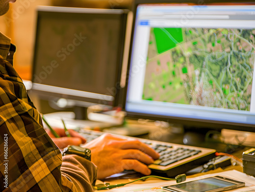 A geographer using GIS technology to analyze land use patterns for mapping and research.