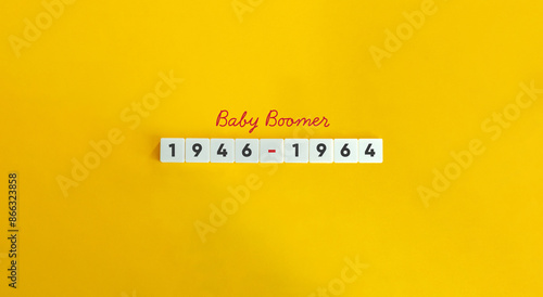 Baby Boomer Generation Concept Image. Text on Block Letter Tiles on Yellow Background. Minimalist Aesthetics.