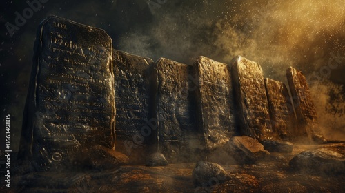 Realistic photo ten commandments stone tablets from exodus testimony and covenant