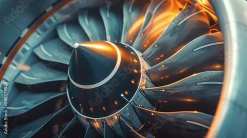 Modern turbofan engine. close up of turbojet of aircraft