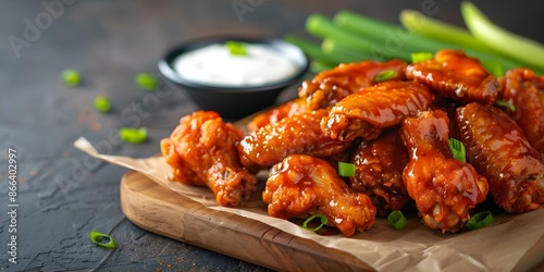 Boneless chicken wings in savory buffalo BBQ sauce a delicious delight. Concept Chicken Wings, BBQ Sauces, Delicious Delights, Savory Bites