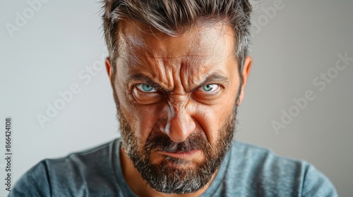 Angry, Frustrated, Furious Man with Intense Facial Expression. Human emotion of anger and rage, portrait.