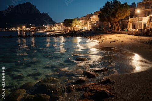 Sicily, Italy, the beach of San Vito Lo Capo, with gold sands and crystal clear waters., generative IA