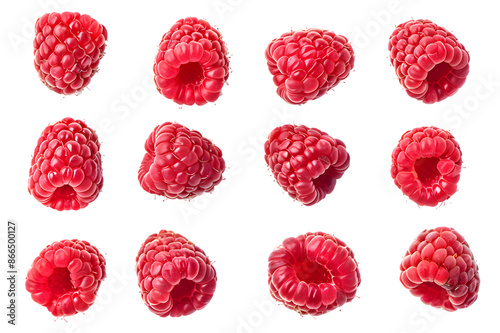  Fresh raspberry collection isolated on transparent background