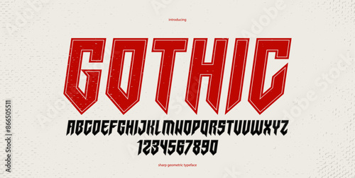 Sharp and bold italic vector display font for logo, gothic or heavy metal style modern typeface, edgy hard rock letters and numbers alphabet for titles or slogans, heavy typography.