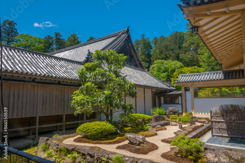 Exquisite zen gardens in teh courtyards of an ancient temple in Matsushima, Sendai, Japan