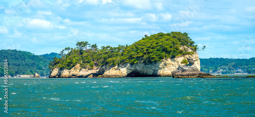 Natural tunnels, caves, cliffs formed by the erosive force of the Pacific Ocean, Matsushima Bay, Sendai, Honshu Island, Japan