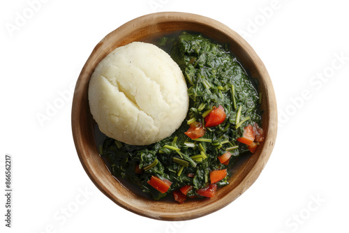 Authentic ugali with sukuma wiki isolated on transparent background