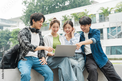 Portrait image of a group of Asian students at university.