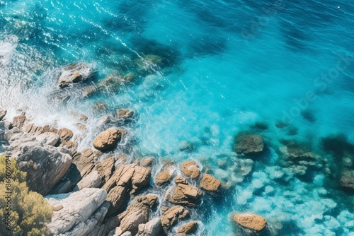 High angle shot of the ocean in different shades of blue in samos, greece