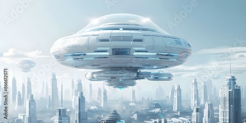 Futuristic cityscape with hightech buildings hovercrafts and holographic ads. Concept Cityscape Photography, Futuristic Technology, Sci-Fi Architecture, Hovercrafts, Holographic Ads