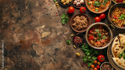 Beautifully Presented Libyan Culinary Dishes Captured in a Professional Studio Setting,Perfect for Advertising Campaigns,Banners,and Wallpaper Designs.