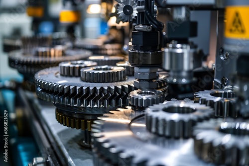 A collection of different shaped gears working in unison in a machine