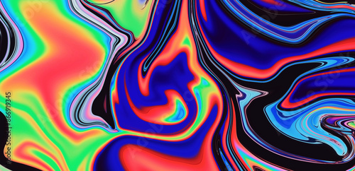 Psychedelic abstract background with neon curved acid stains.